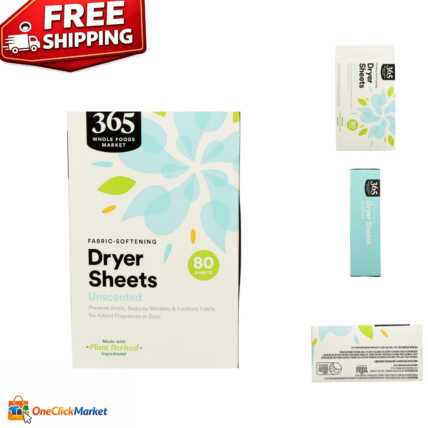 80 Count Organic Unscented Dryer Sheets – Effective Softening & Static Reduction
