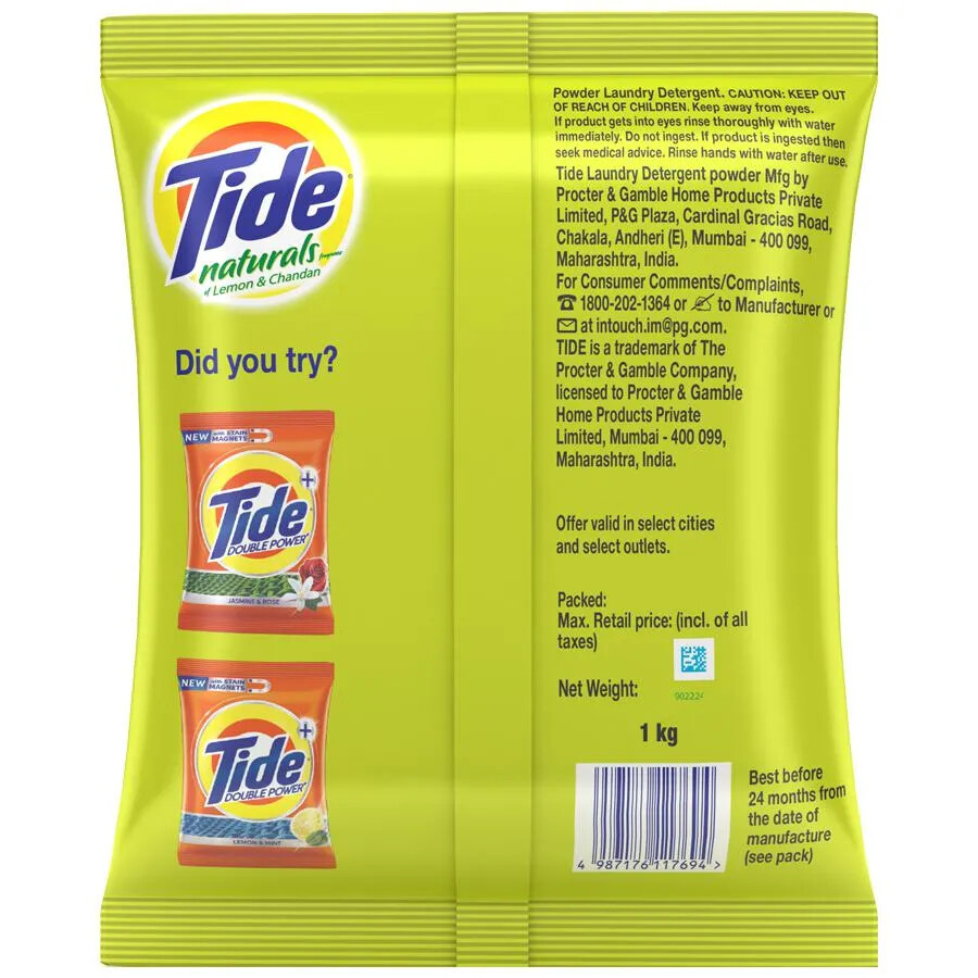 Tide Naturals Lemon & Chandan Detergent Powder 1kg – India