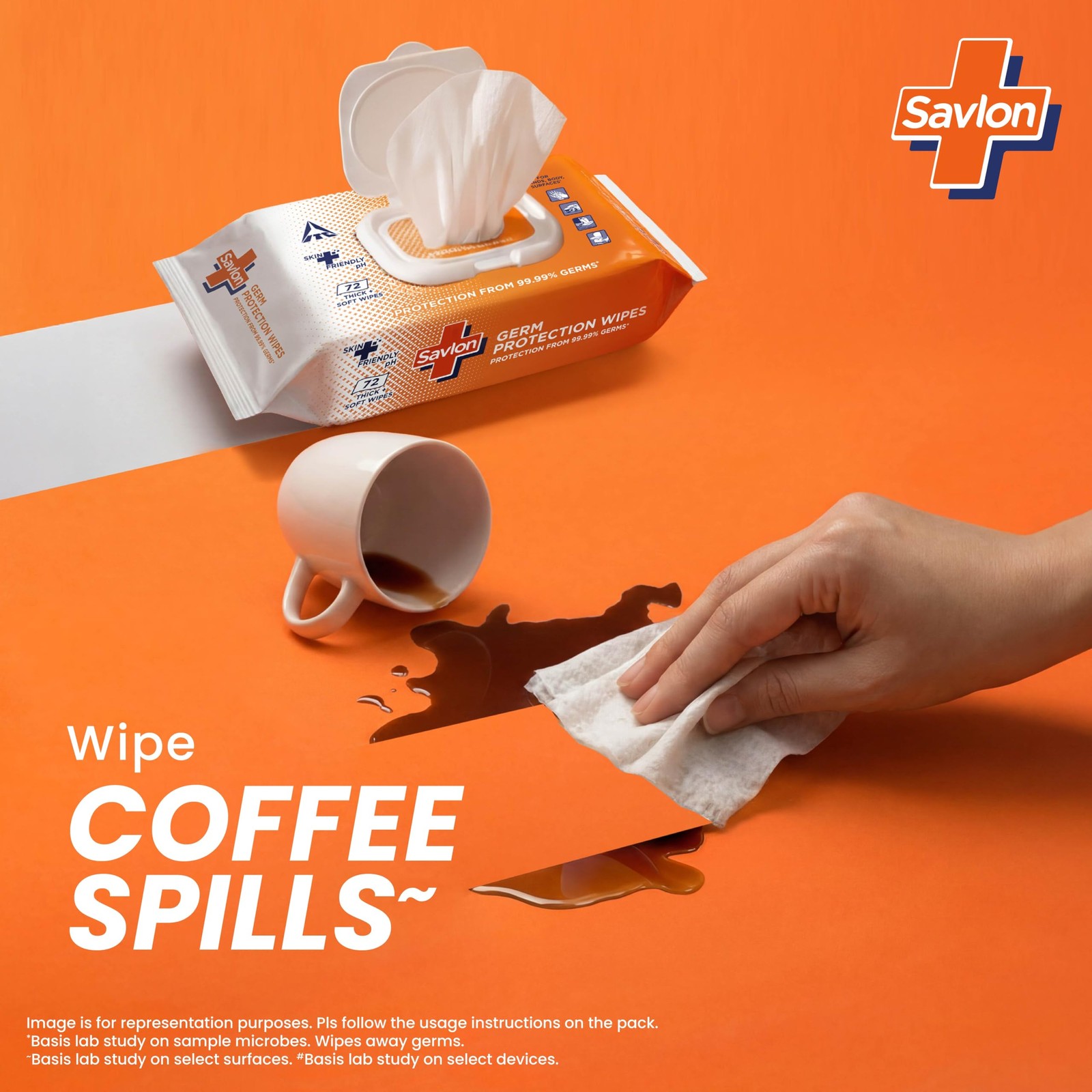 ITC Savlon 72ct Thick Soft Wet Wipes Fliptop Lid | 99.99% Germ Protection