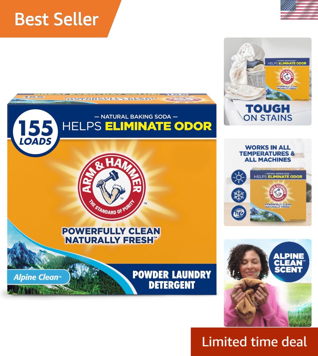 9.56 lb Alpine Clean Powder Detergent – 155 Loads of Freshness & Bright Fabrics