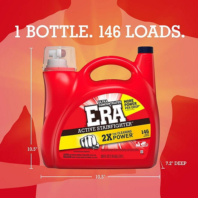 3 Pack -Era Active Stainfighter Liquid Laundry Detergent, 146 loads, 200 fl. oz.