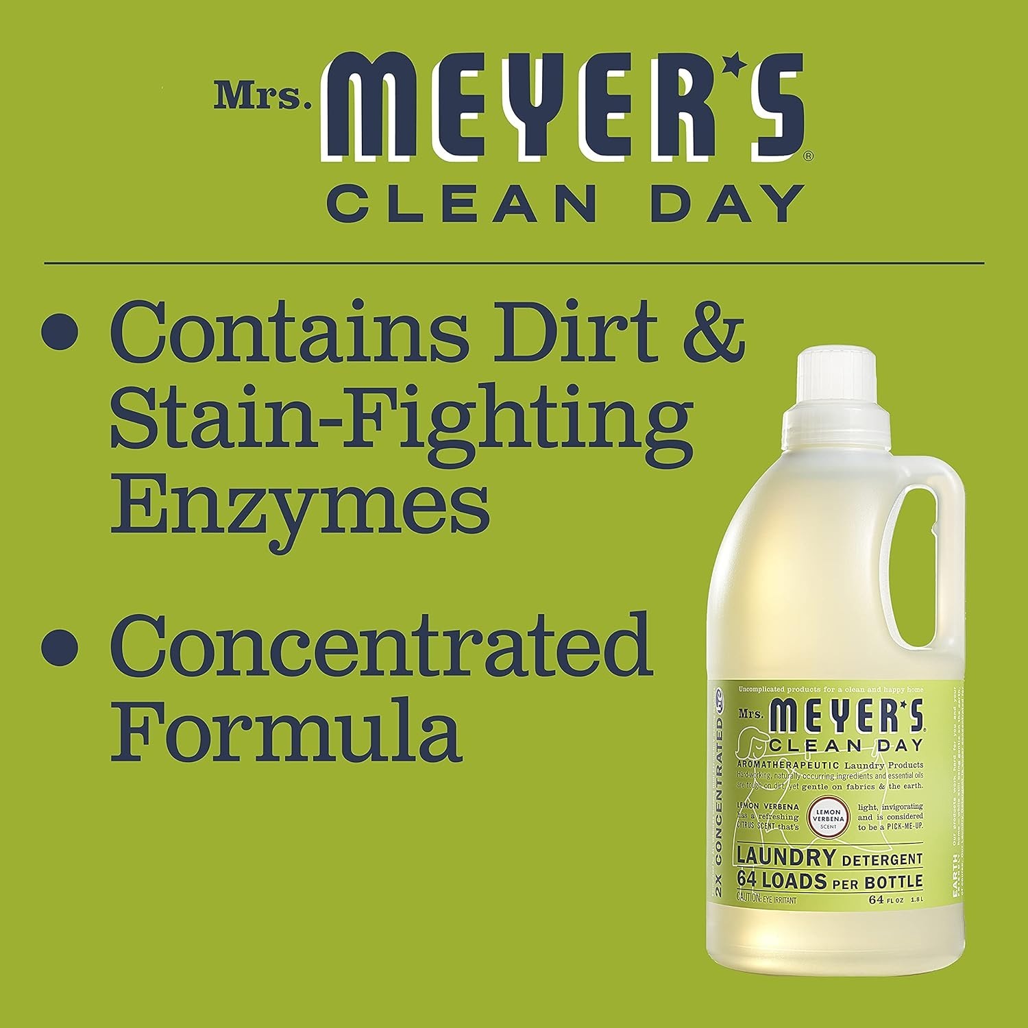 MRS. MEYER’S CLEAN DAY Laundry Detergent, Lemon Verbena, 64 fl oz, 2 Pack