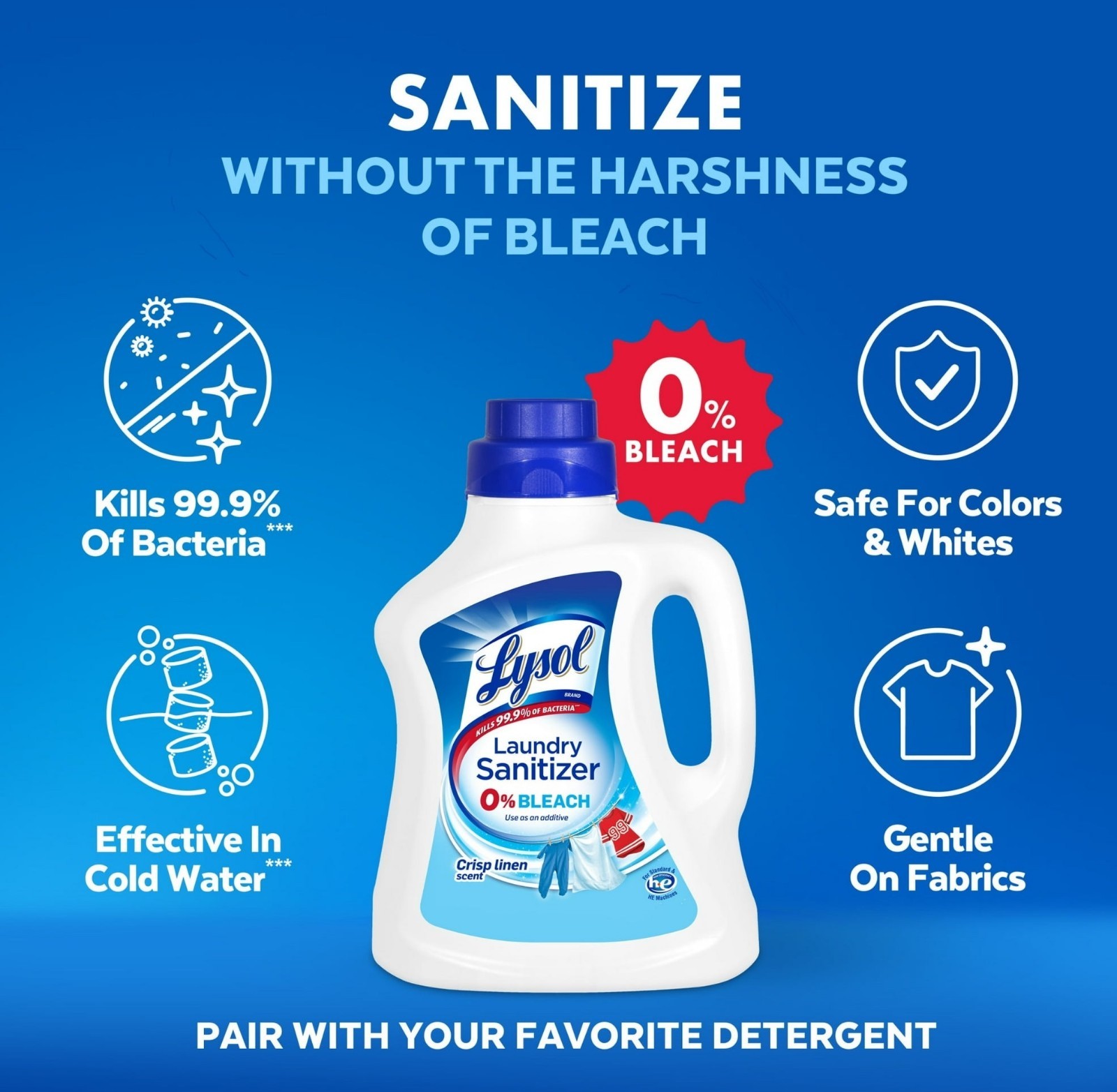 Lysol Laundry Sanitizer Additive 90 oz Detergent Booster Bleach-Free Crisp Linen