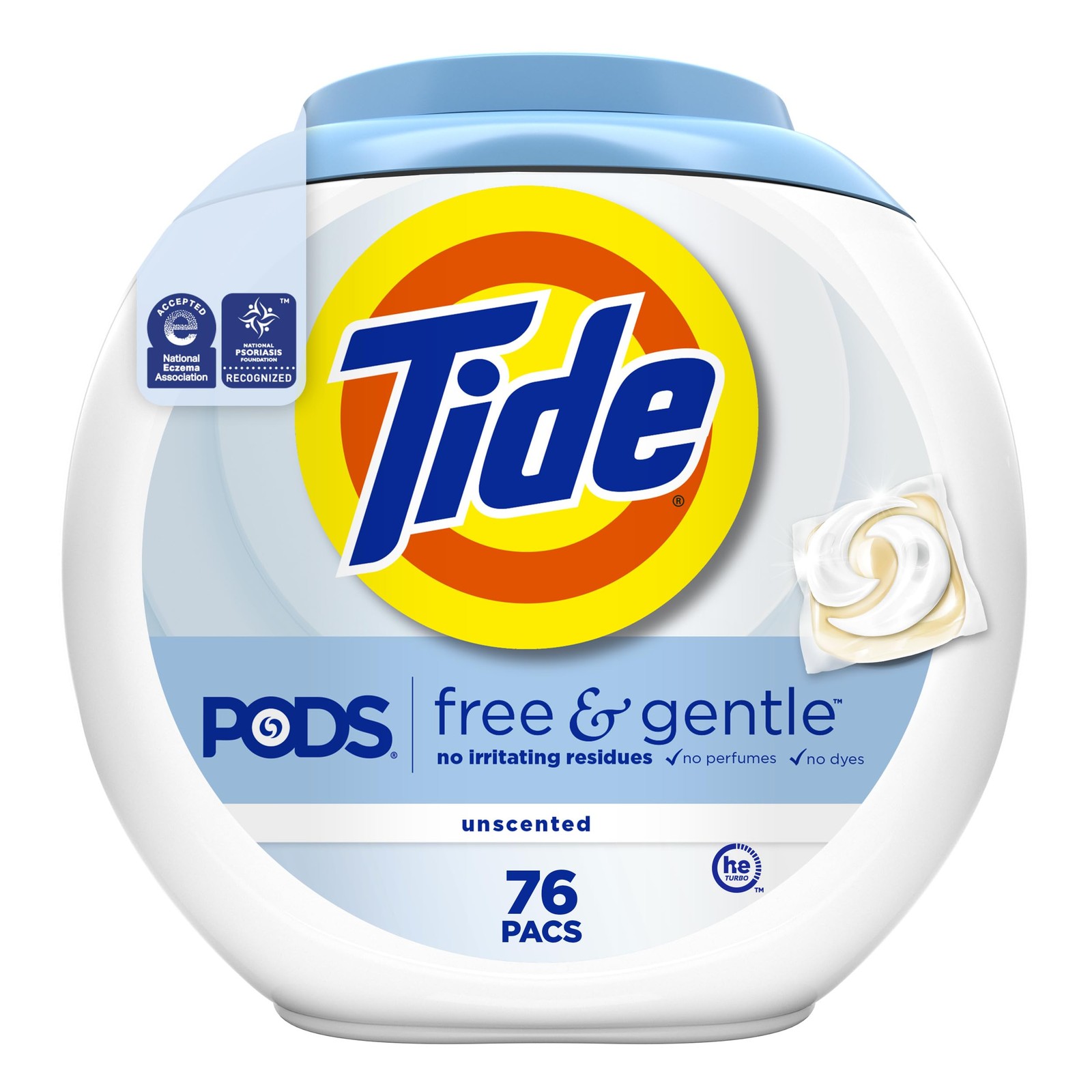 Tide PODS Free & Gentle laundry detergent, 76 ct, 76 Count (Pack of 1), CLEAR