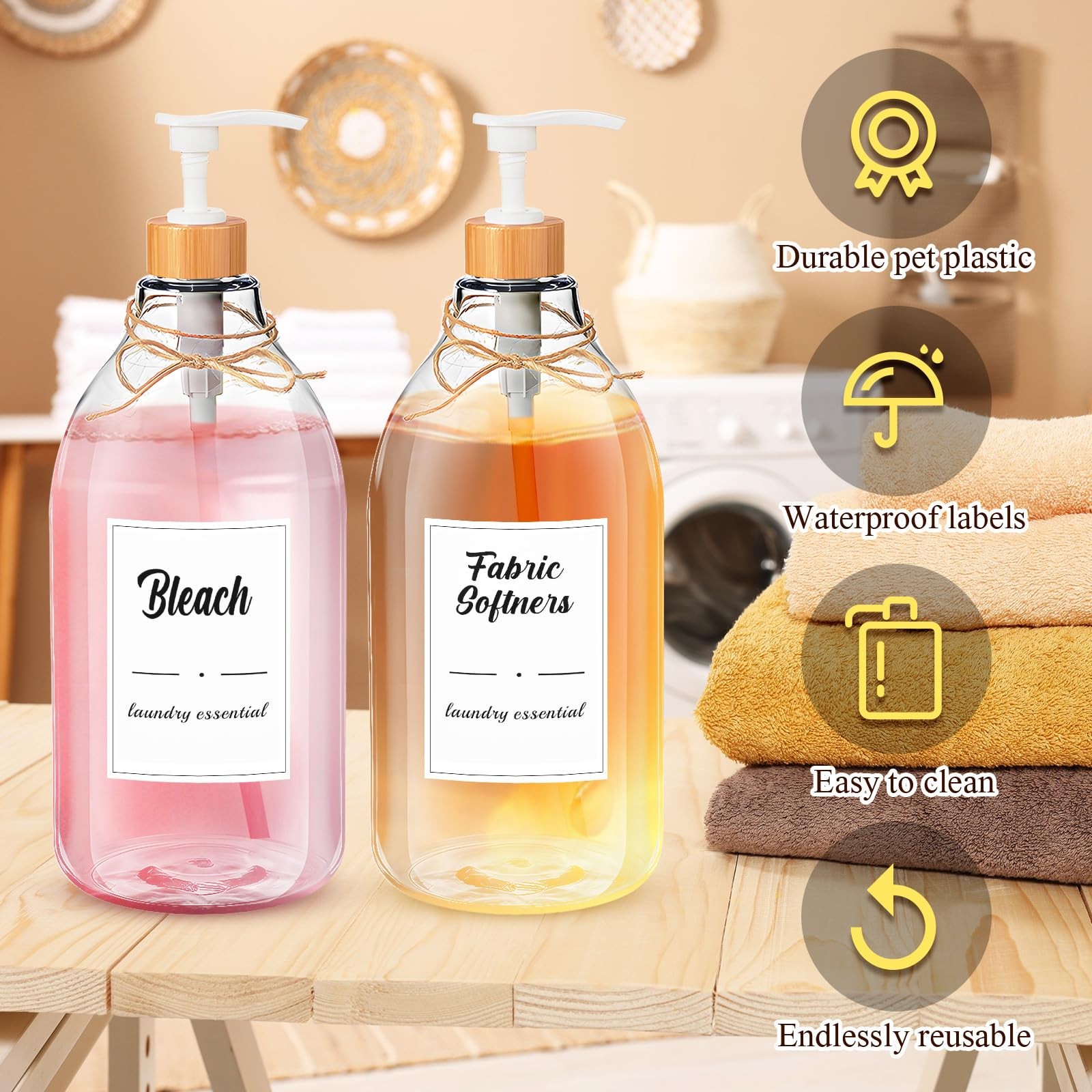 Hushee 4 Pcs Laundry Detergent Dispenser Bottle 67.6 oz Container Liquid Fabric