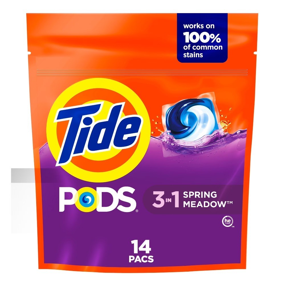 PODS Laundry Detergent Soap Pacs, Spring Meadow Scent, 14 Count