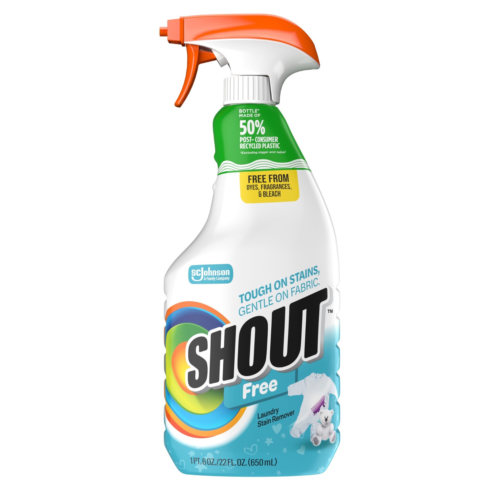 Shout Free Laundry Stain Remover Spray, 22oz, Active Enzyme, Dye/Fragrance/Bleac