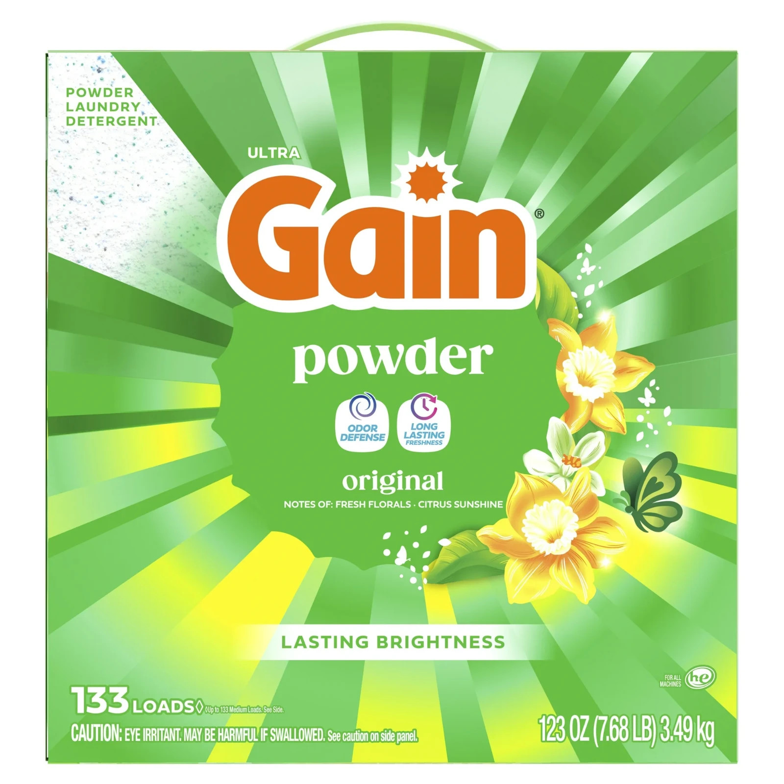 2P Gain Powder Laundry Detergent, Original Scent, 123 oz, 133 Loads