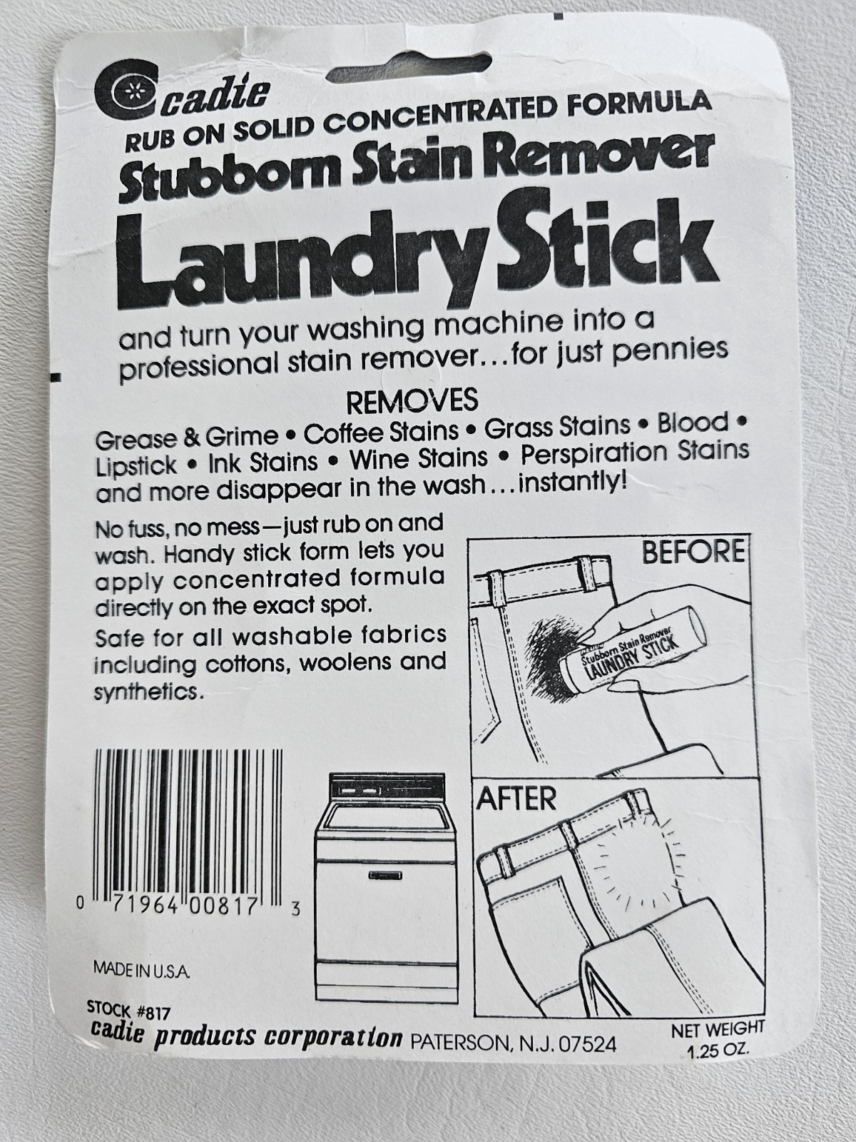 NOS CADIE LAUNDRY STICK Stubborn Stain Remover RUB ON TUBE Biodegradable NEW
