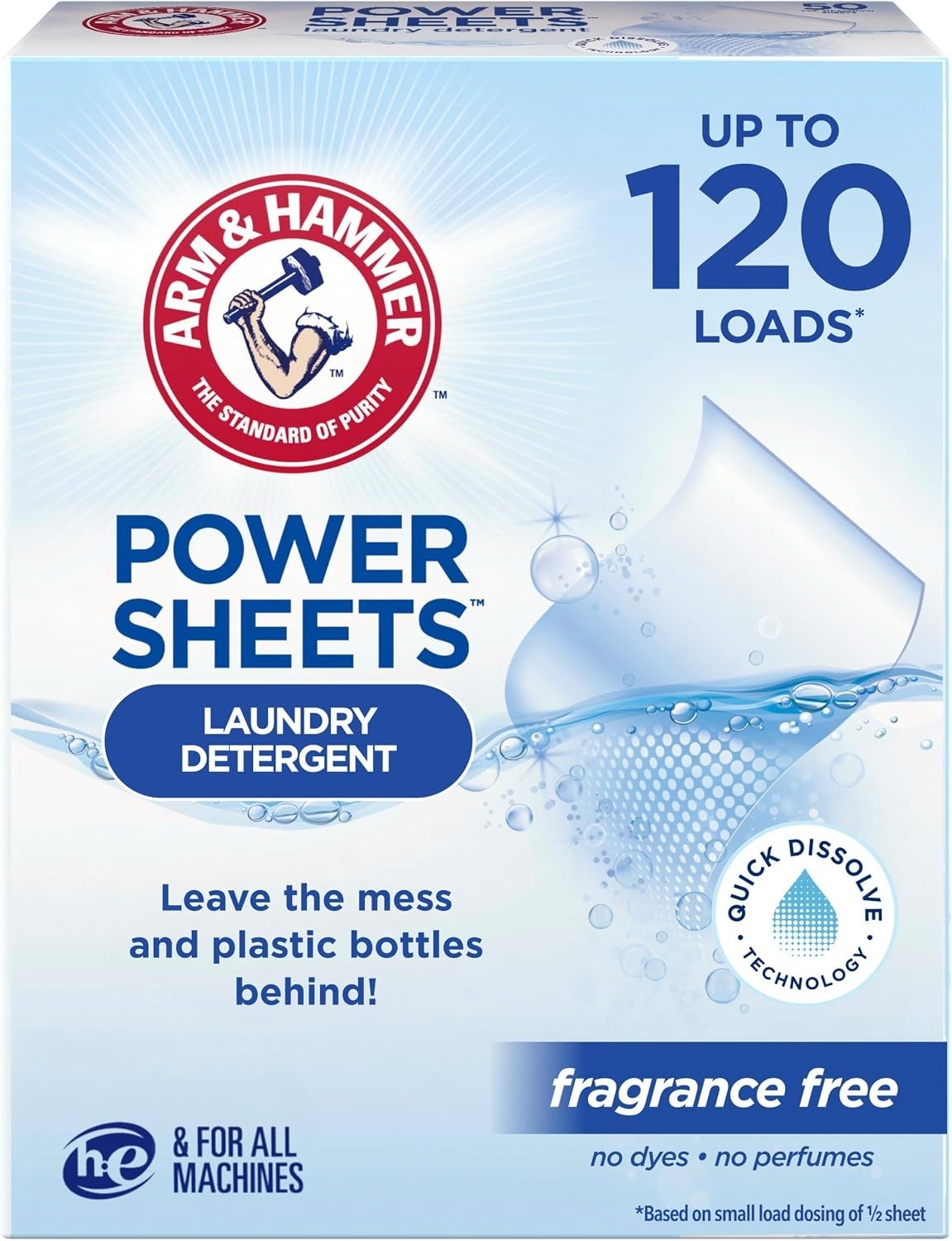 Power Sheets Laundry Detergent, Fragrance Free, 60 Count | No Dyes or Perfume…