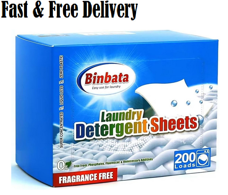 Binbata Laundry Detergent Sheets, 200 Loads Hypoallergenic Eco-Friendly