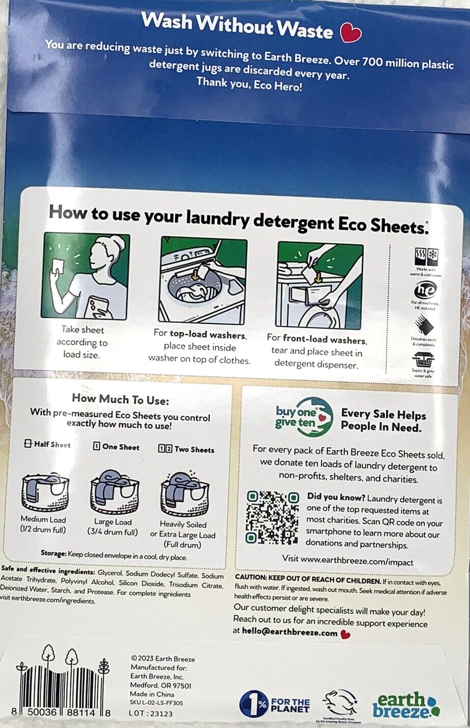 Earth Breeze Laundry Detergent Eco Sheets he 30 Sheets – 60 Loads Fragrance Free