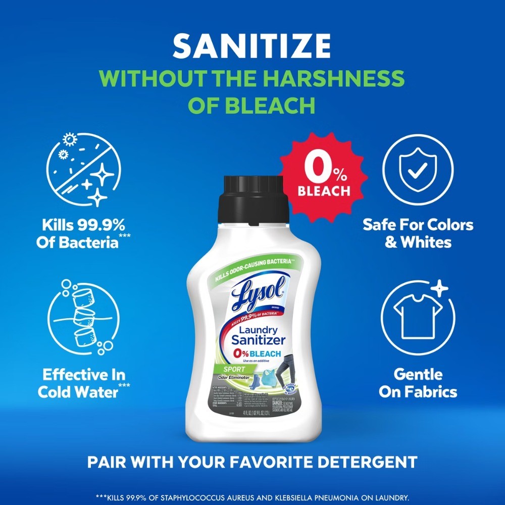 Lysol Sport Laundry Sanitizer – 90oz, Bleach-Free,HE Compatible, Liquid Additive