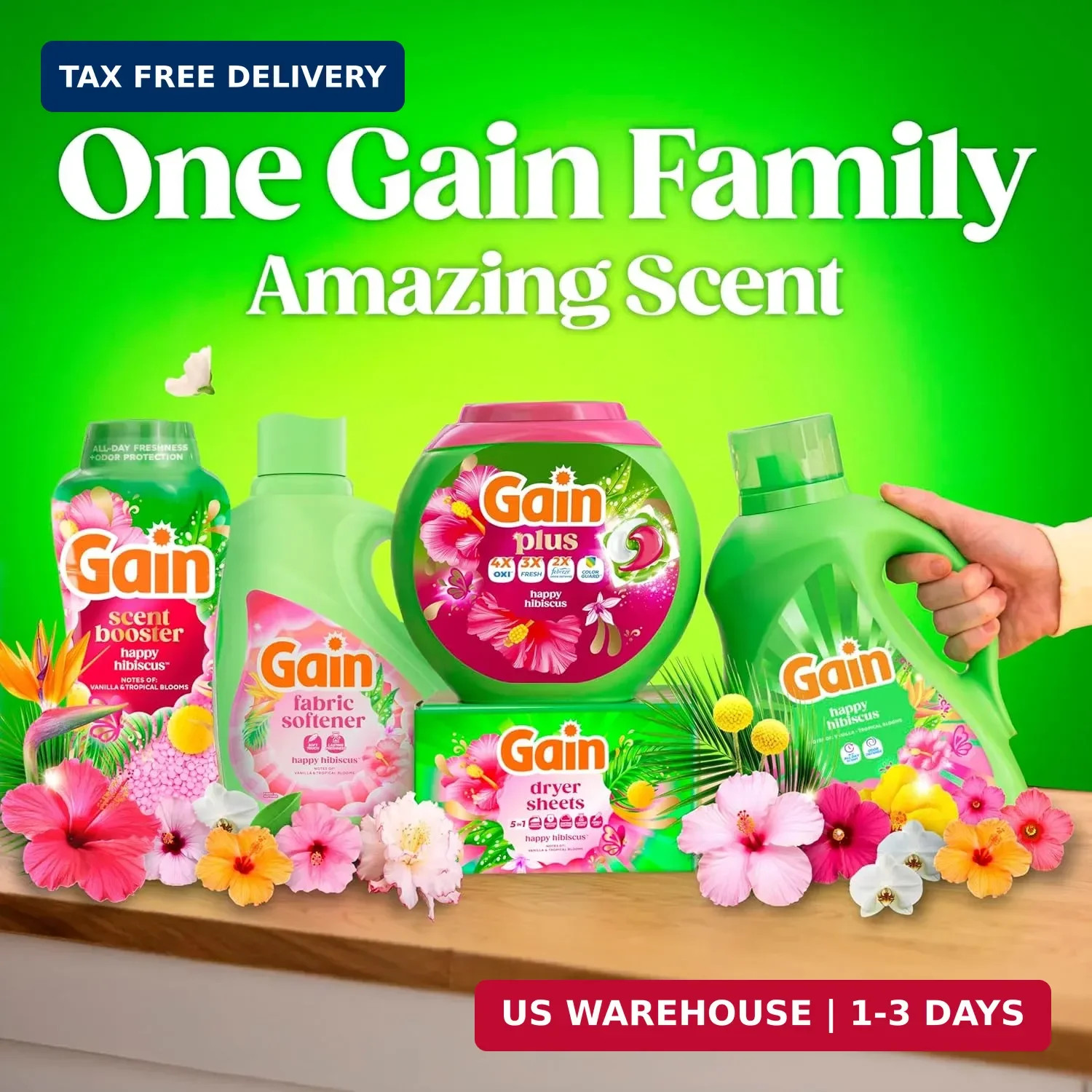 Gain Liquid Laundry Detergent, With Odor Defense, Happy Hibiscus Scent, Laundry
