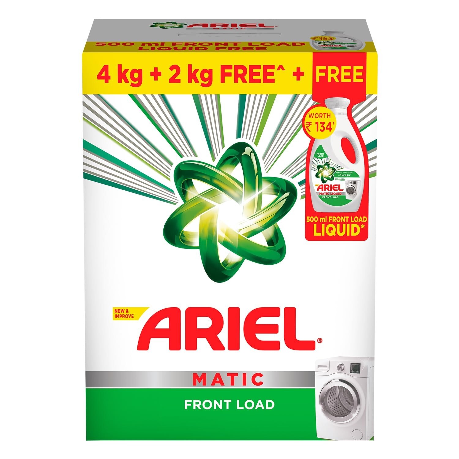 Ariel Matic Detergent Powder Front Load – 4kg + 2kg + 500ml Liquid free