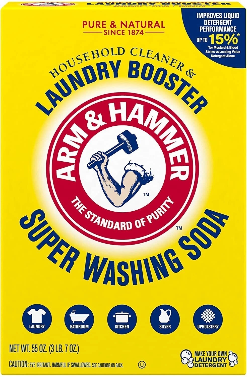 Arm & Hammer Super Washing Soda Detergent Booster & Household Cleaner, 55oz.