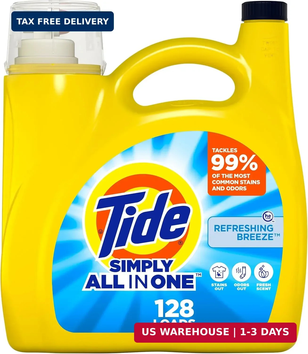 Tide Simply All-In-One Liquid Laundry Detergent, Refreshing Breeze Scent, 128 Lo
