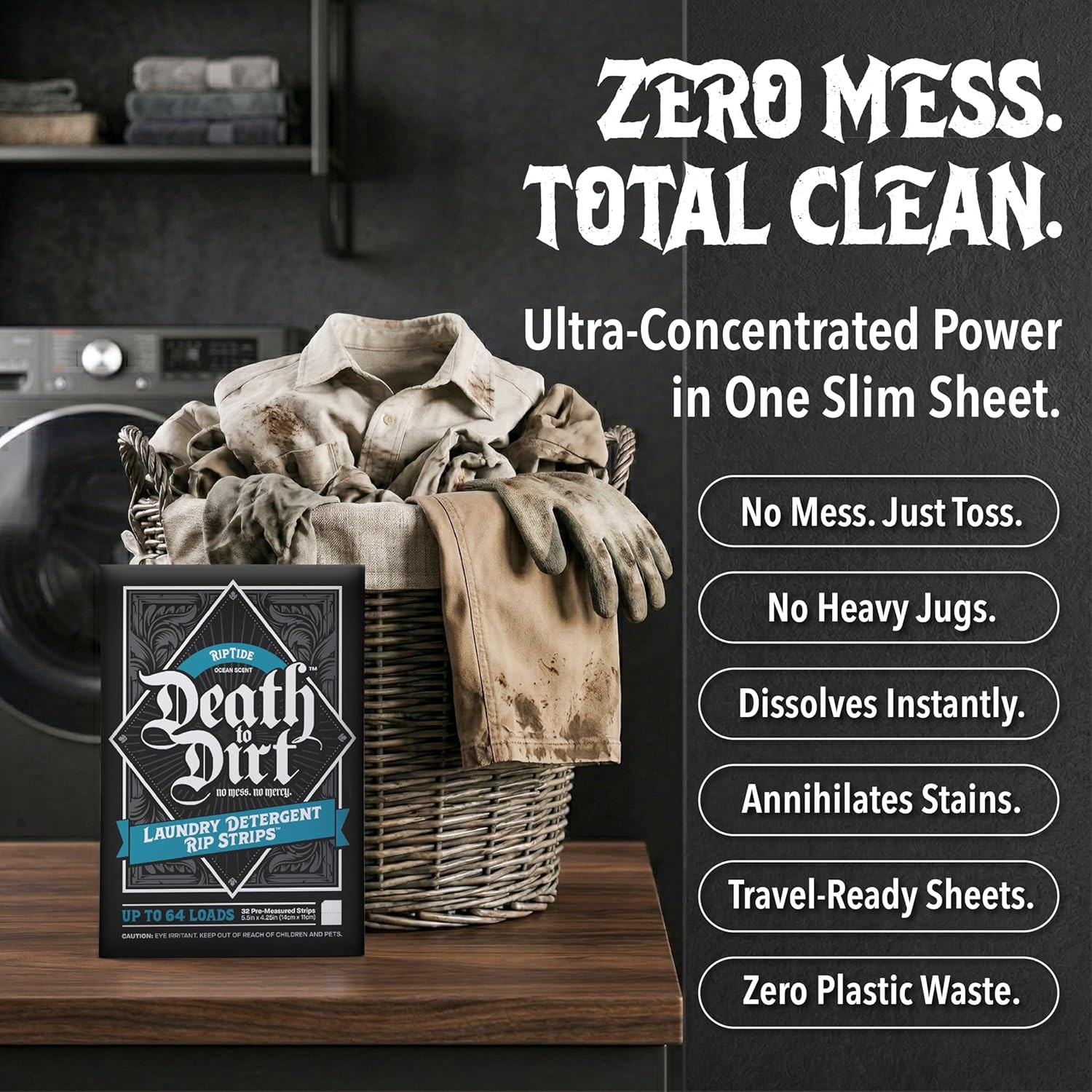 Laundry Detergent Sheets, 64 Loads, Tough on Stains and Odors, Gentle on Skin