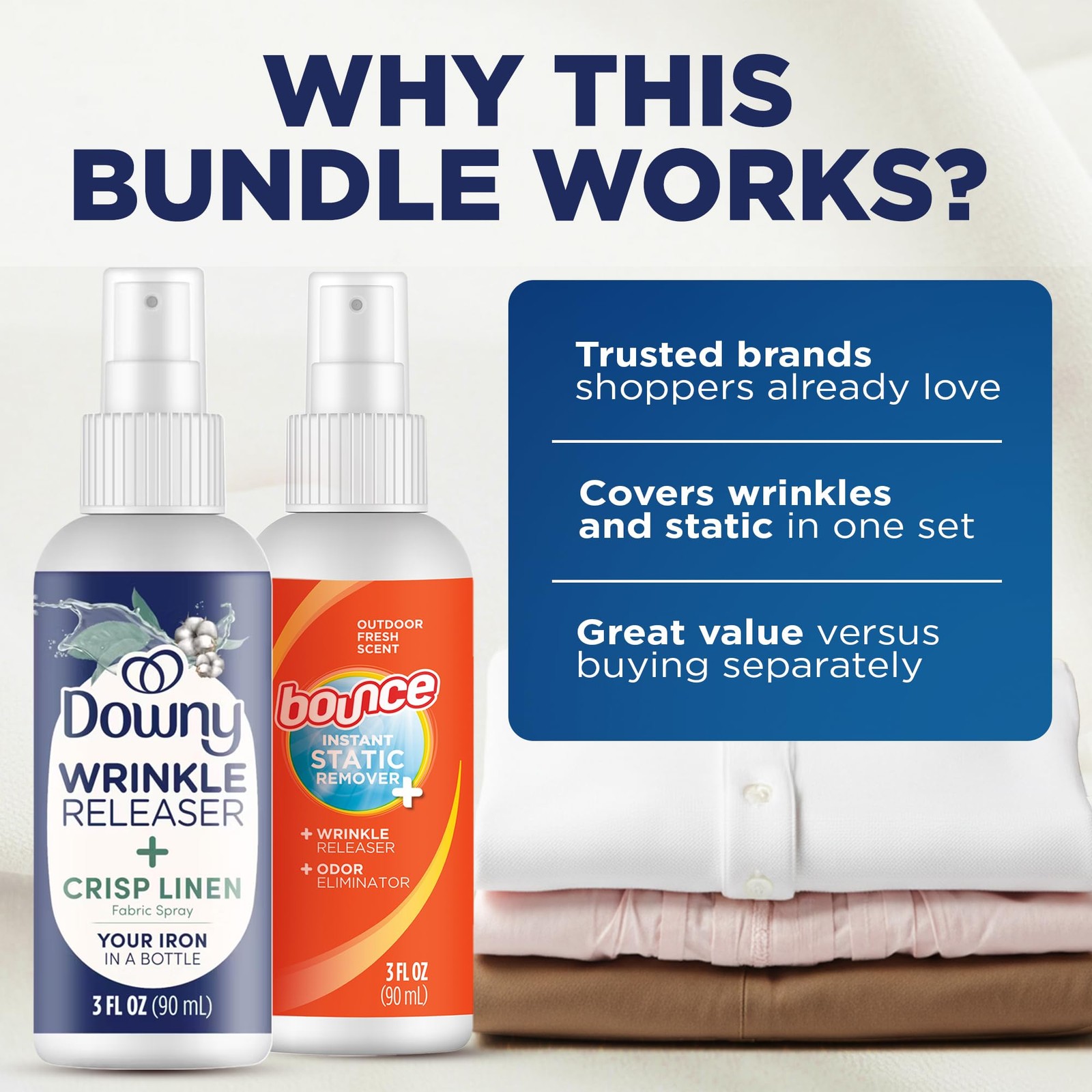 Downy Wrinkle Release Spray w/Bonus 3oz Bounce 1 Count (Pack of 2)
