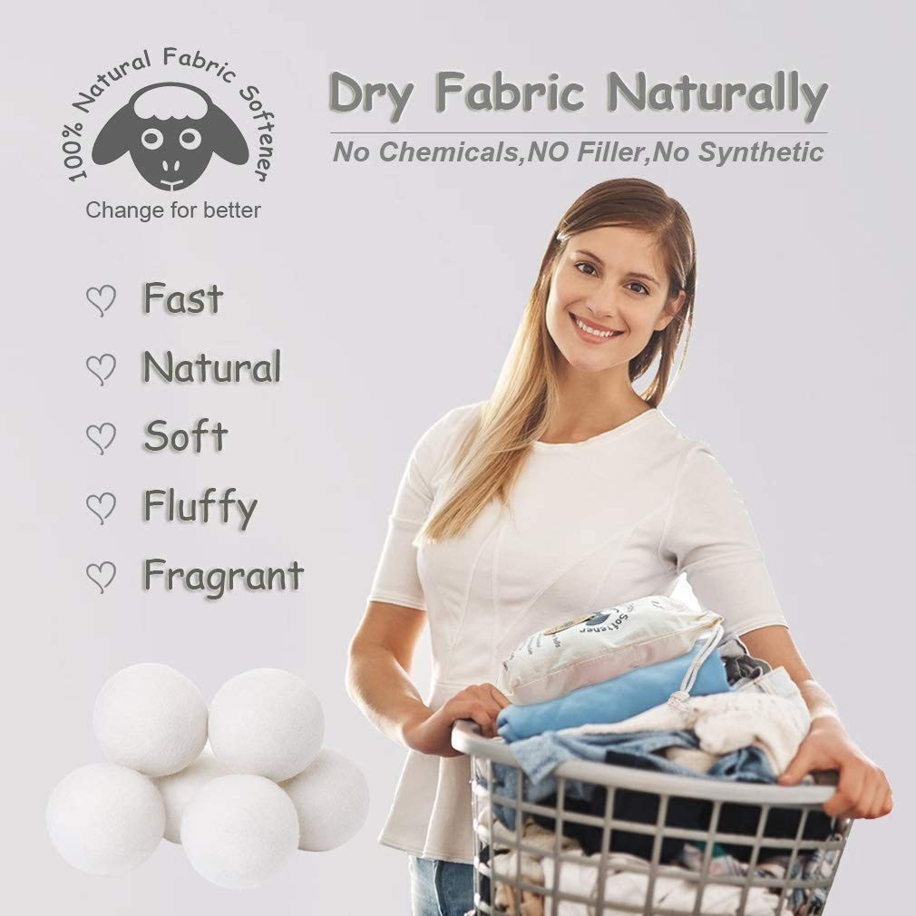 Wool Dryer Balls XL 6 Pack Natural Fabric Softener Reduces Static Wrinkles Dryin