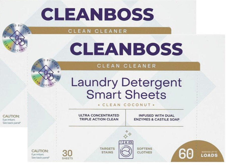 CleanBoss 2-pk Powerful Laundry Smart Sheets Up to 120 Loads Clean Coconut New