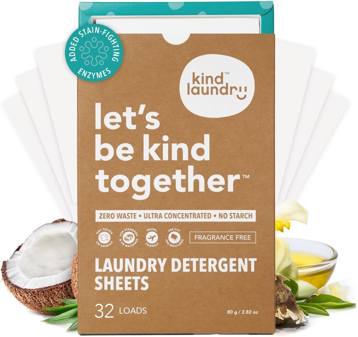 Kind Laundry Detergent Sheets for Sensitive Skin, Fragrance Free, 32 Loads | EWG