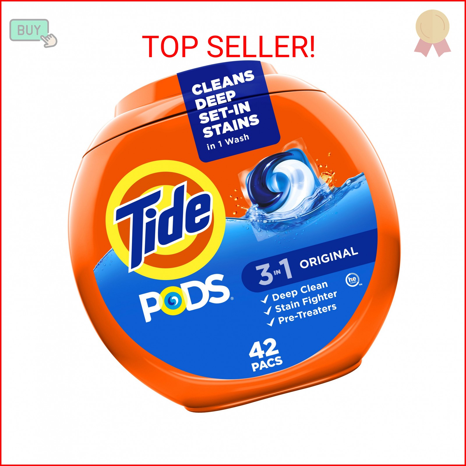 Tide PODS laundry detergent pacs, 3-in-1 Stain Remover, Odor Fighter, Color Prot