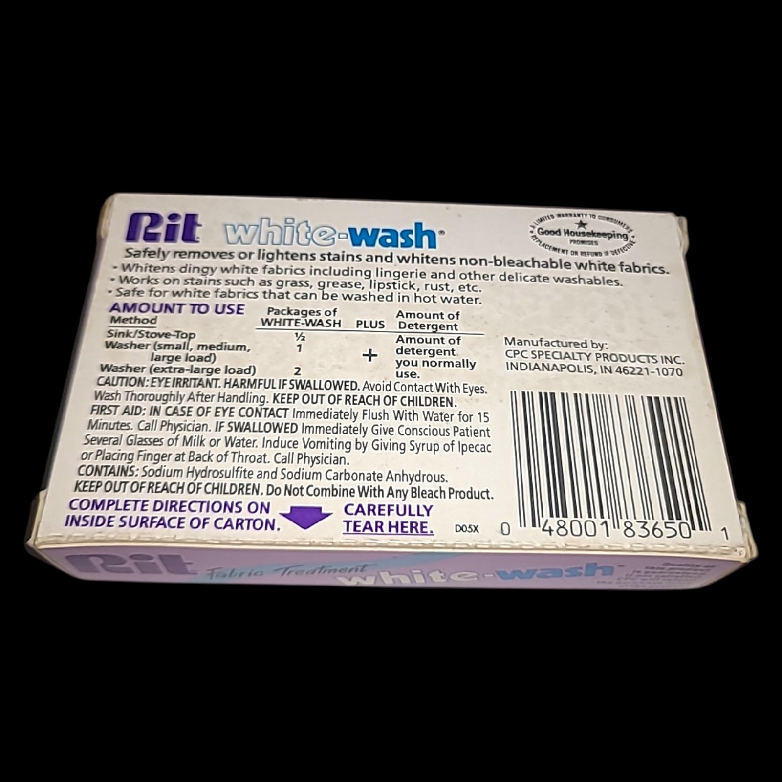 Rit White-Wash Fabric Treatment Vintage Stain Remover Whitener NOS 1.875oz