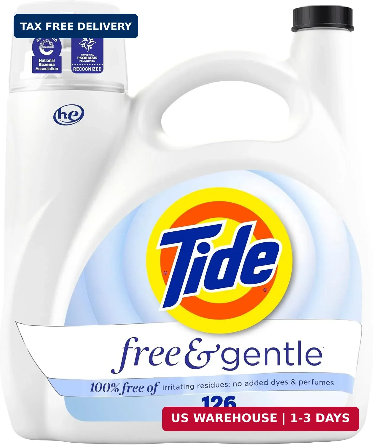 Tide Free & Gentle Liquid Laundry Detergent, 126 Loads, 166 fl oz, Tide Laundry