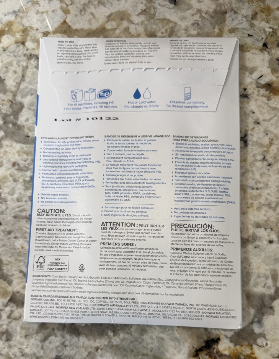 NEW Norwex Eco-Wash Laundry Detergent Strips 36 Loads Fresh Blossom