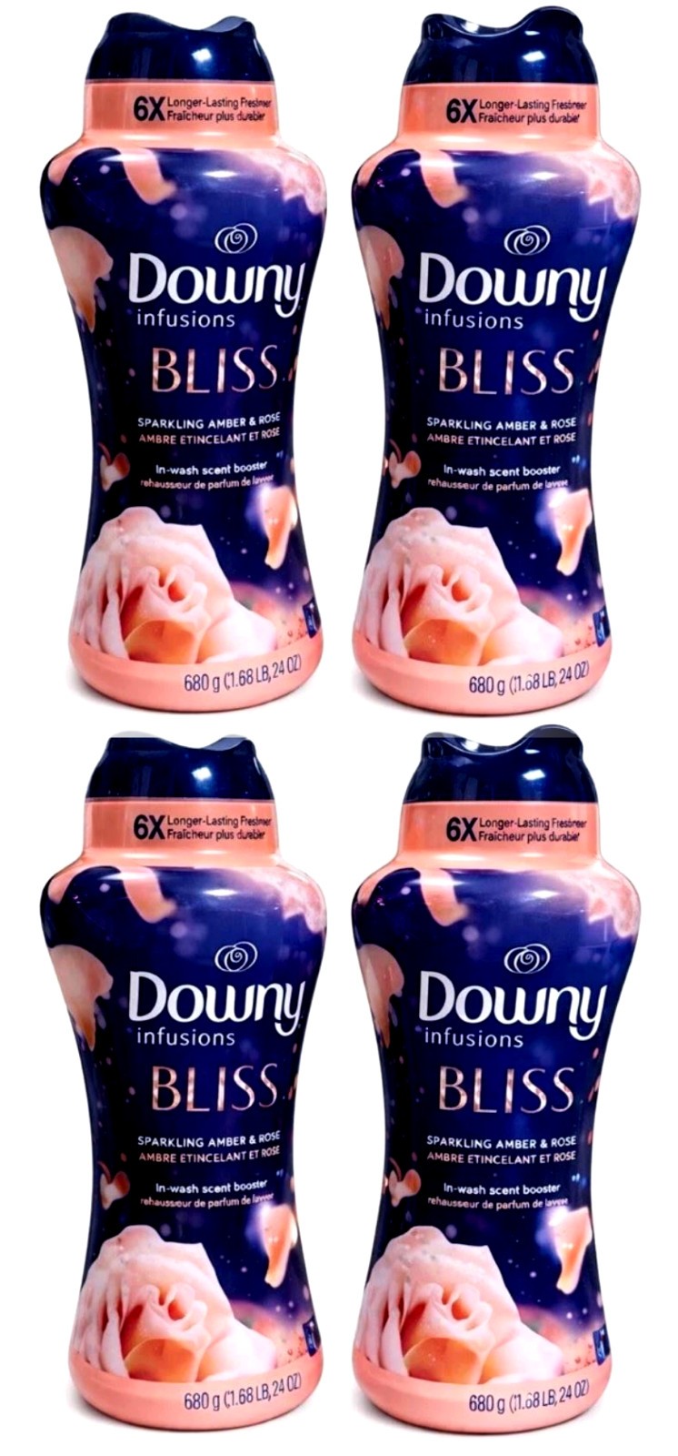4 Downy Infusions BLISS Sparking Amber&Rose In Wash Scent Booster Bead HUGE 24oz