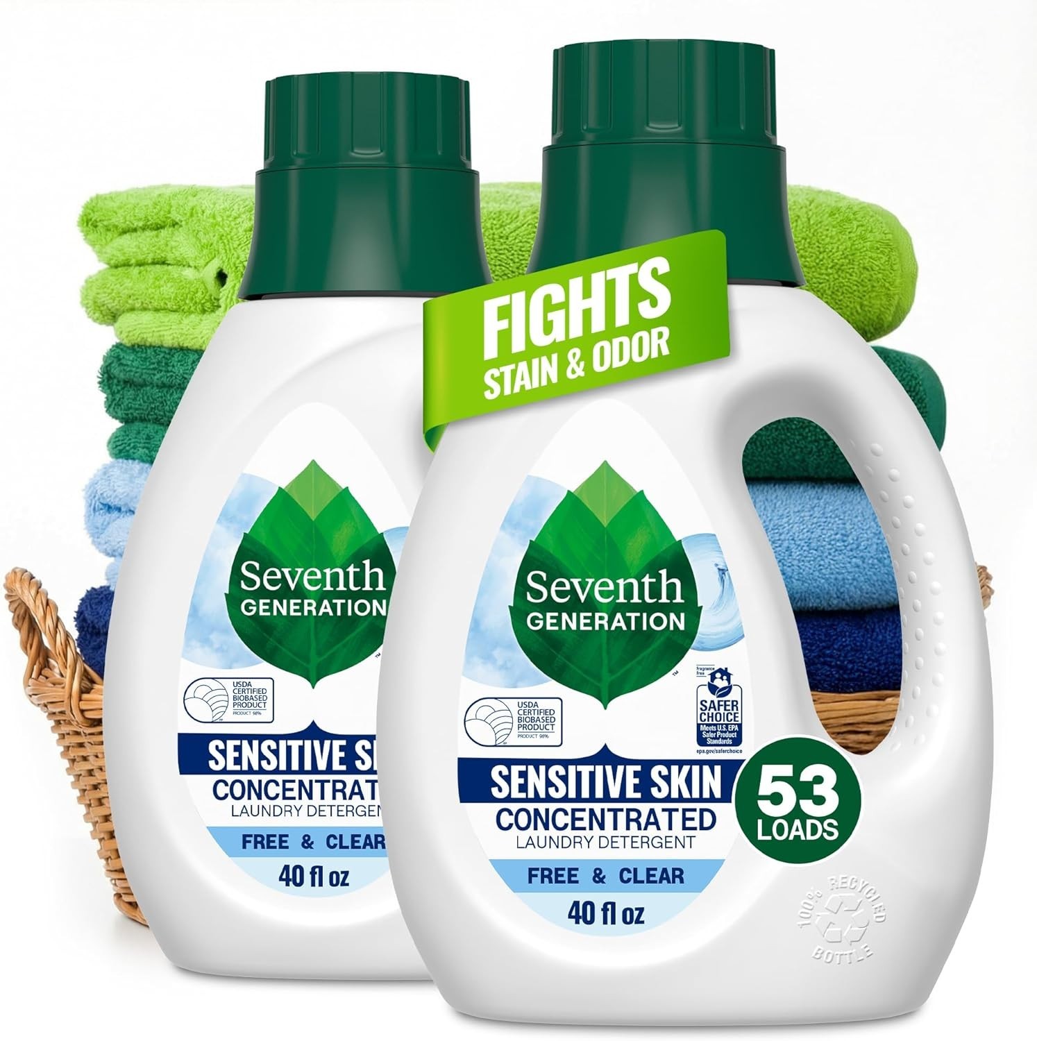 Seventh Generation Concentrated Free & Clear Laundry Detergent, 40 oz, Pack o…