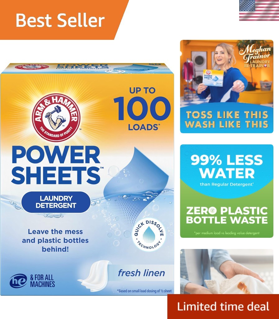 Power Sheets Laundry Detergent, Fresh Linen, 50ct – Quick Dissolve Efficiency