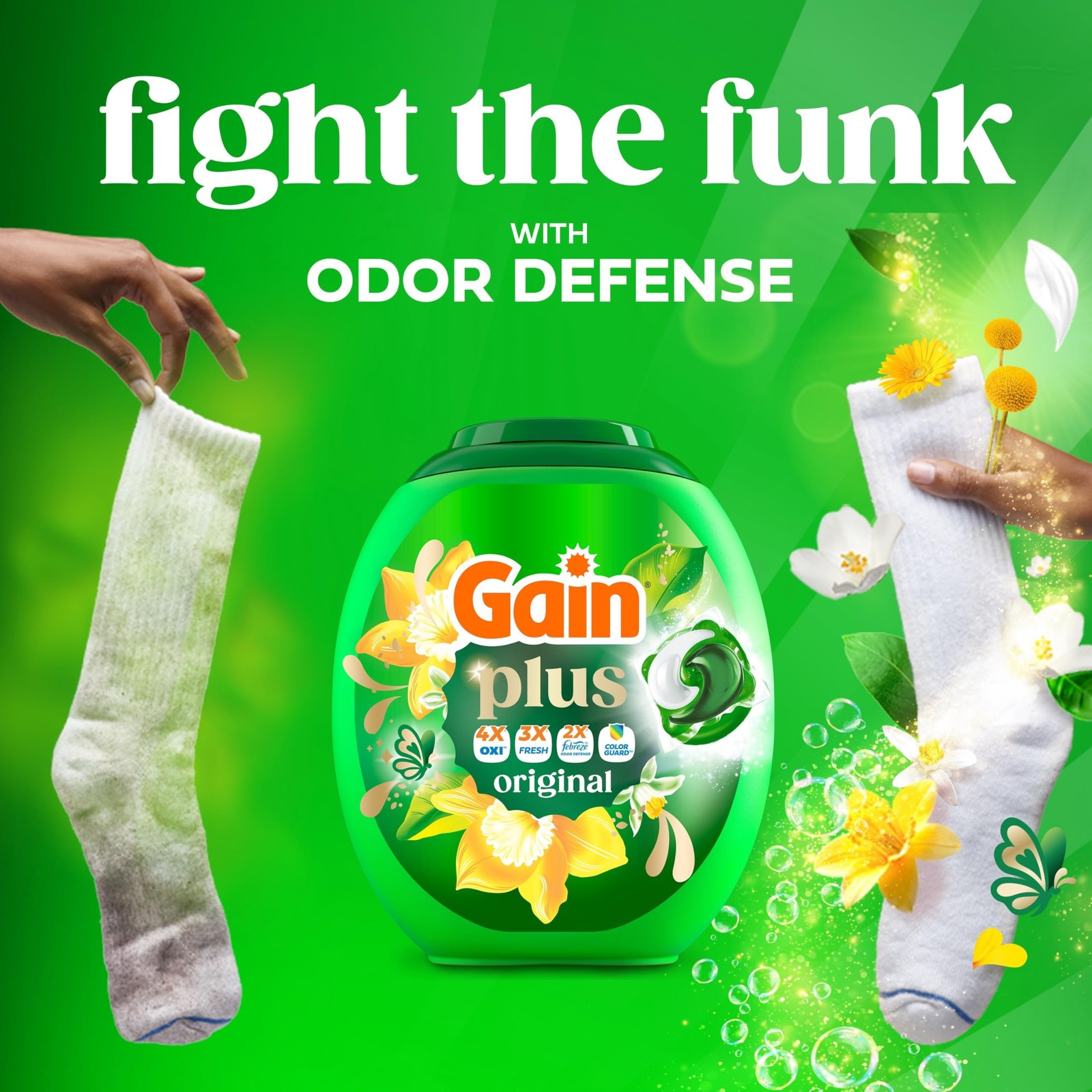 Gain Plus Flings Liquid Laundry Detergent Pacs, Gain’s Best Clean, All-In-One, O