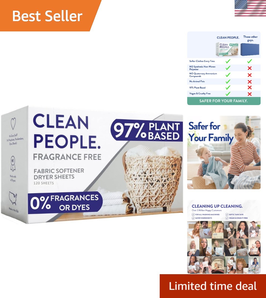 Eco-Friendly Dryer Sheets – 120 Count Unscented Fabric Softener Sheets