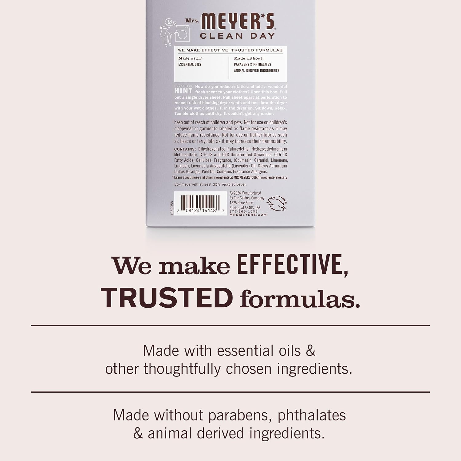 MRS. MEYER’S CLEAN DAY Dryer Sheets, Lavender, 80 Ct