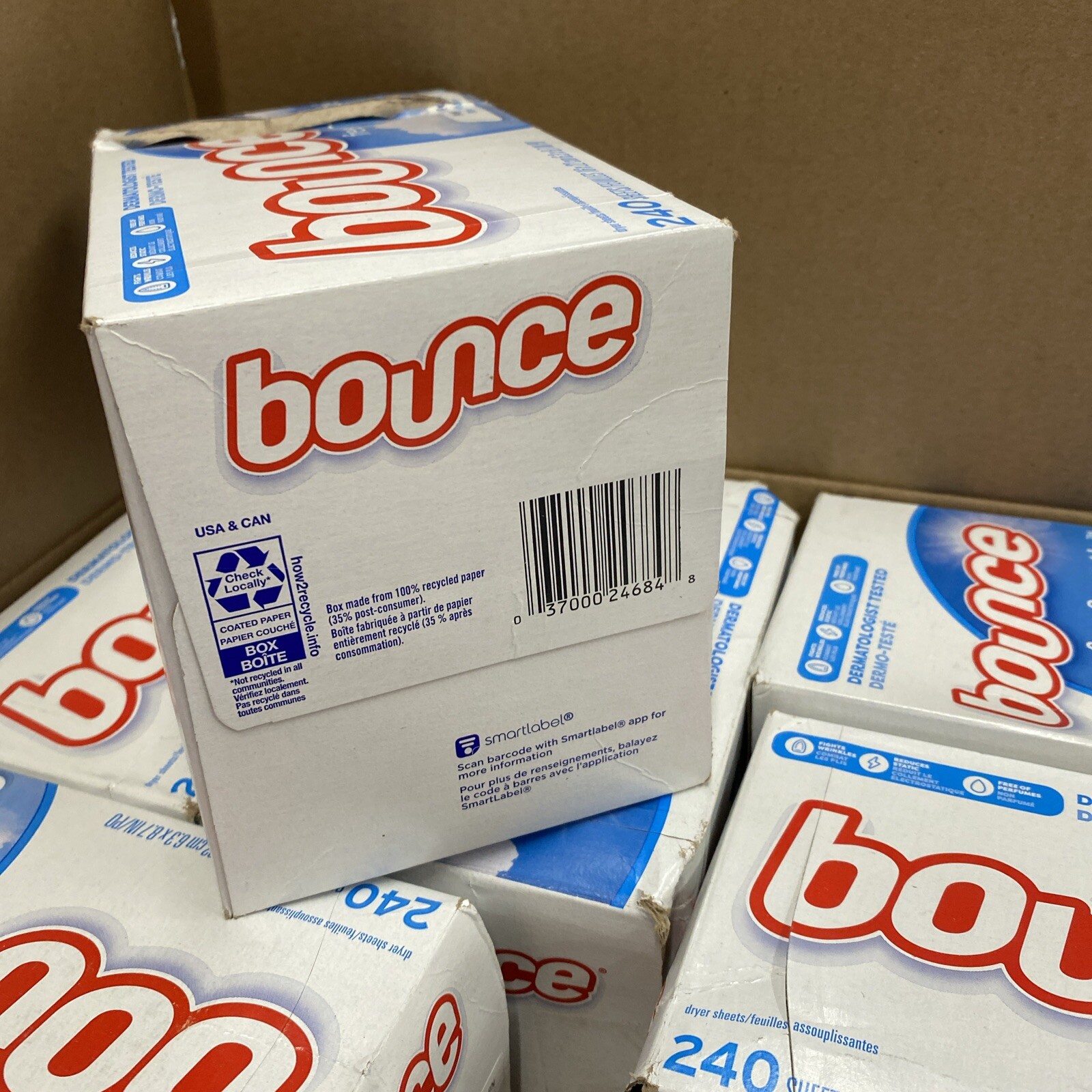 8X Bounce Free & Gentle Dryer Sheets Fragrance Free 240 Sheets Each -Damaged Box