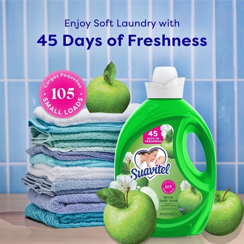 Fabric Conditioner Green Apple Scent 105 Loads Softness Freshness HE Compatible