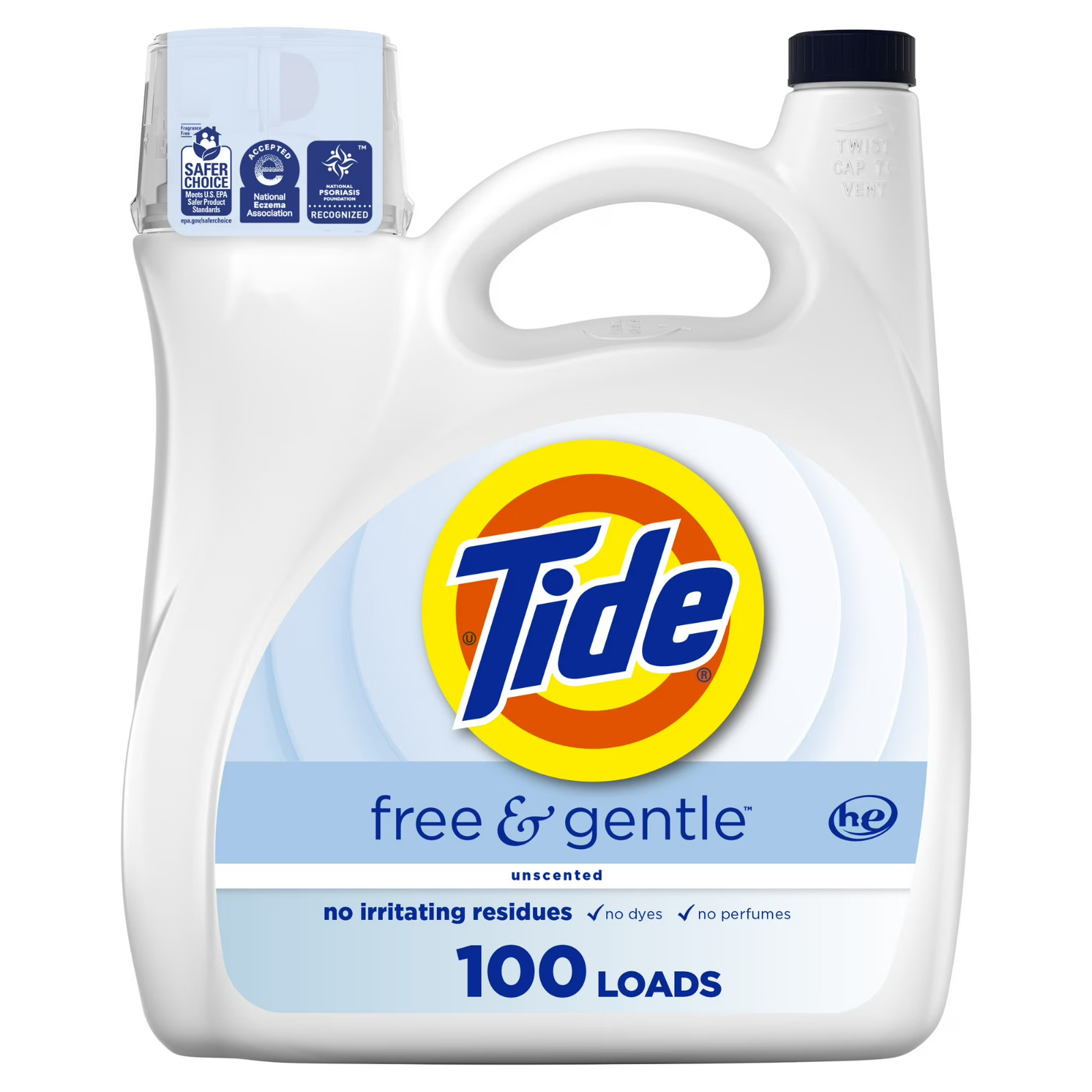 Tide Free & Gentle Laundry Detergent Liquid, 132 fl oz, 100 Loads Free Shipping