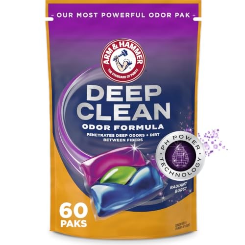 Deep Clean Odor Formula Laundry Detergent Power Paks, Radiant Burst Scent, 60
