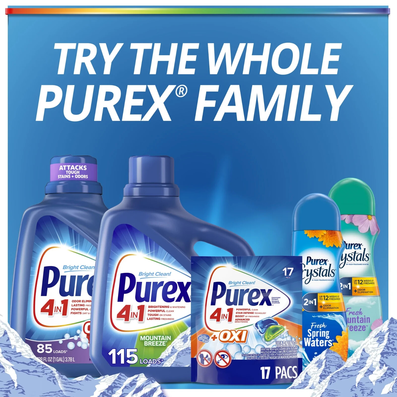 3 Pack Purex Liquid Laundry Detergent, Mountain Breeze, 250 Fluid Oz, 192 Loads
