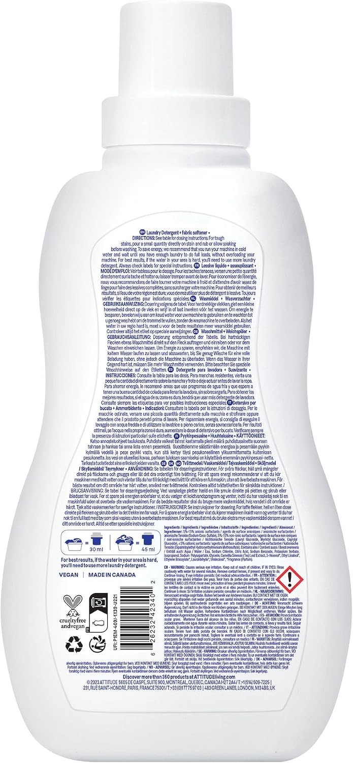 ATTITUDE 2-in-1 Laundry Detergent & Fabric Softener, Plant- & Mineral-Based, HE