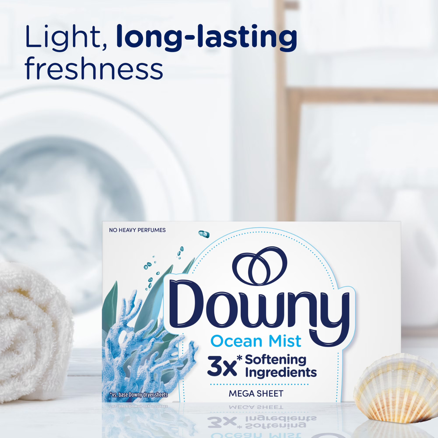 Downy Light Mega Dryer Sheets Ocean Mist Fabric Softener 180 Count, 3 Pack