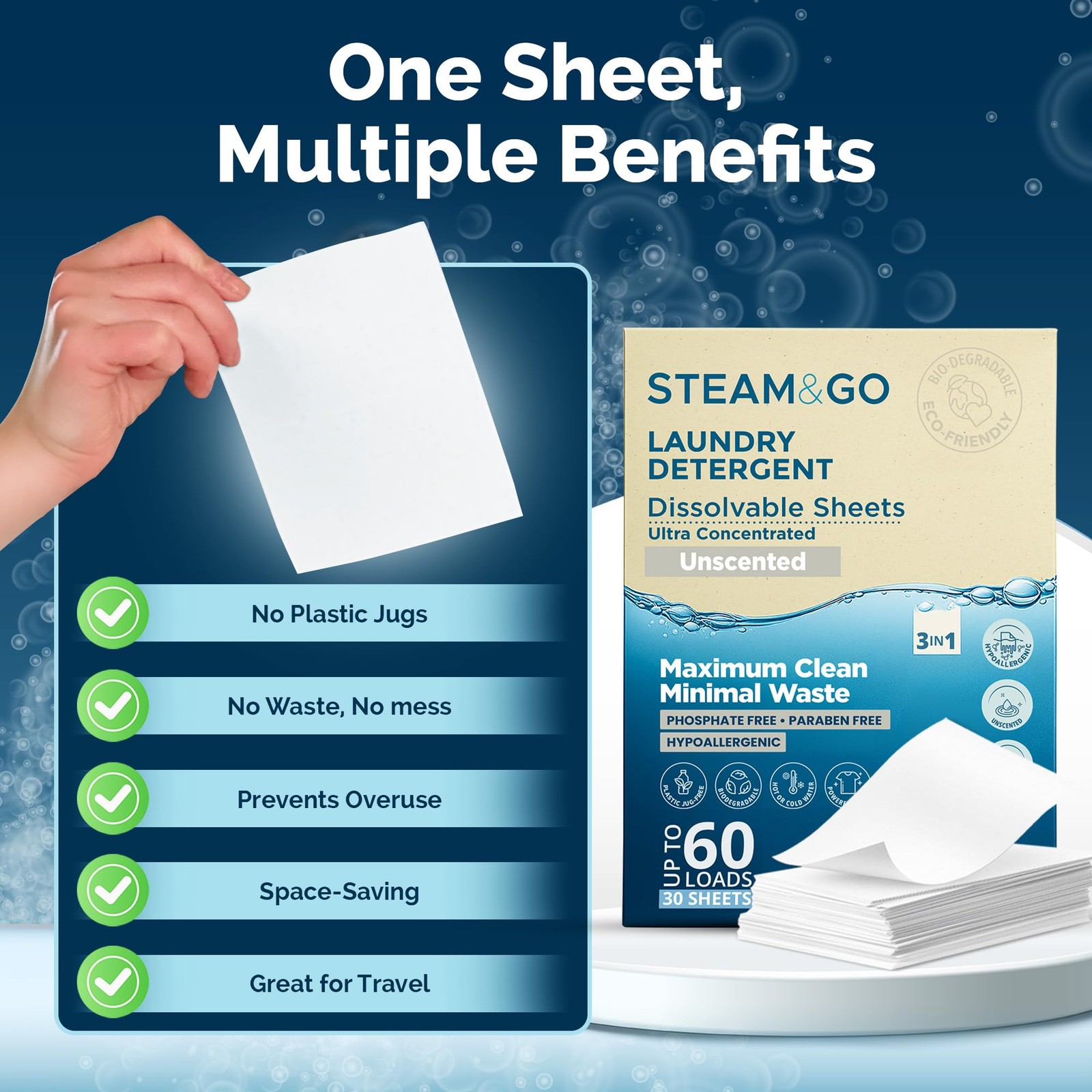 Steam & Go 3-in-1 Dissolvable Laundry Detergent Sheets – Hypoallergenic & Fra…