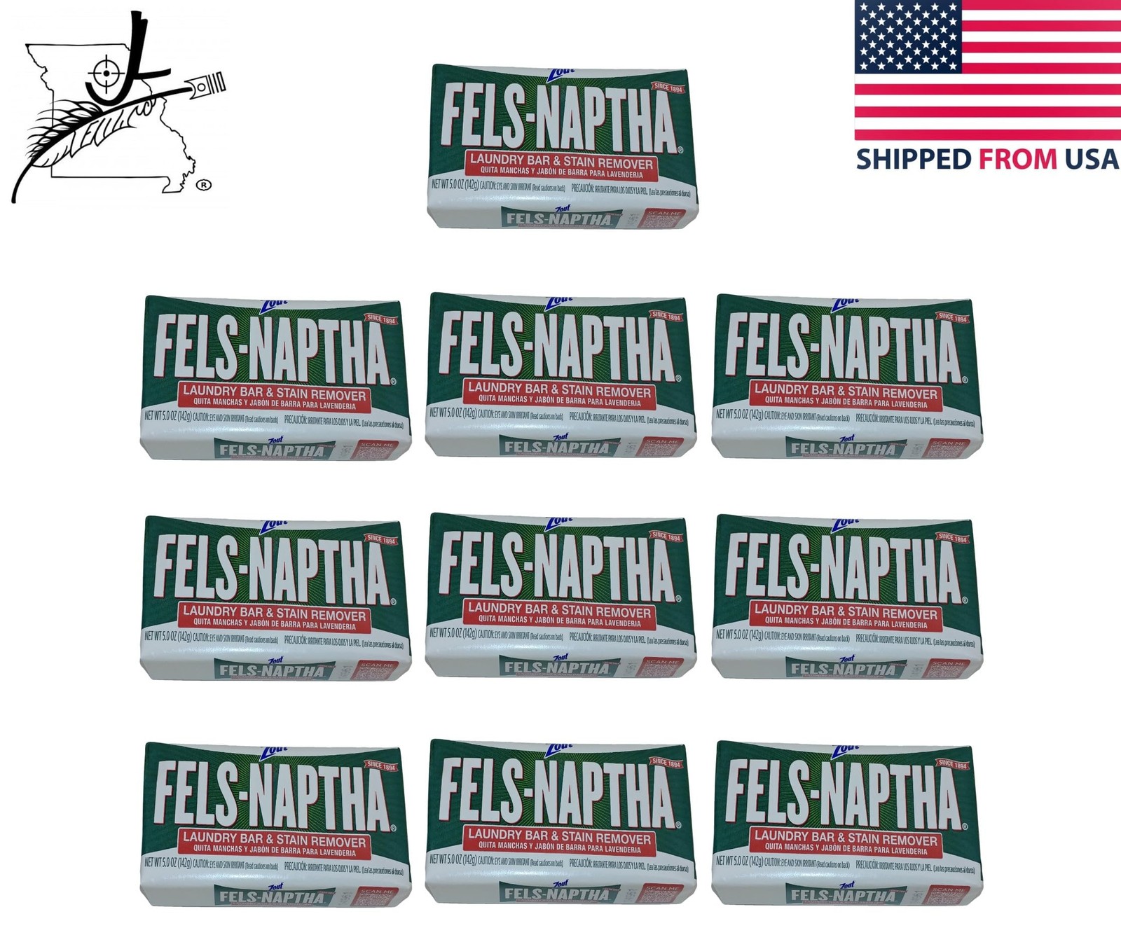 10 Bars Lot Of Zout Fels-Naptha Laundry Soap Bar & Stain Remover 5 Oz Ounce. …
