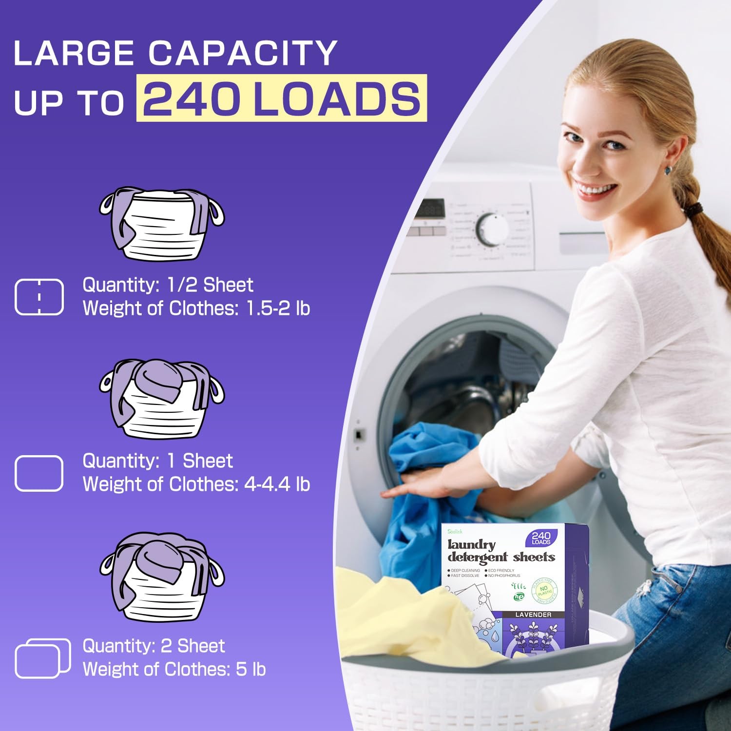 Soulink Lavender Laundry Detergent Sheets, 240 Loads – 240 Count (Pack of 1)