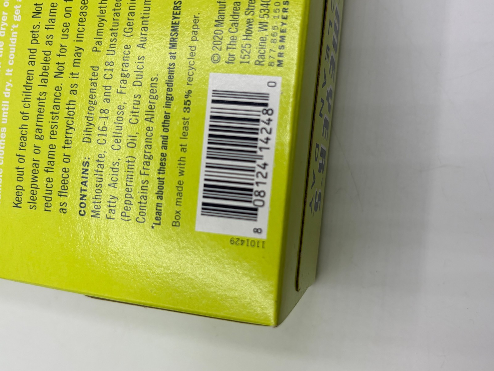 4 Mrs. Meyer’s Clean Day Dryer Sheets Lemon Verbena Scent 80 Count Boxes