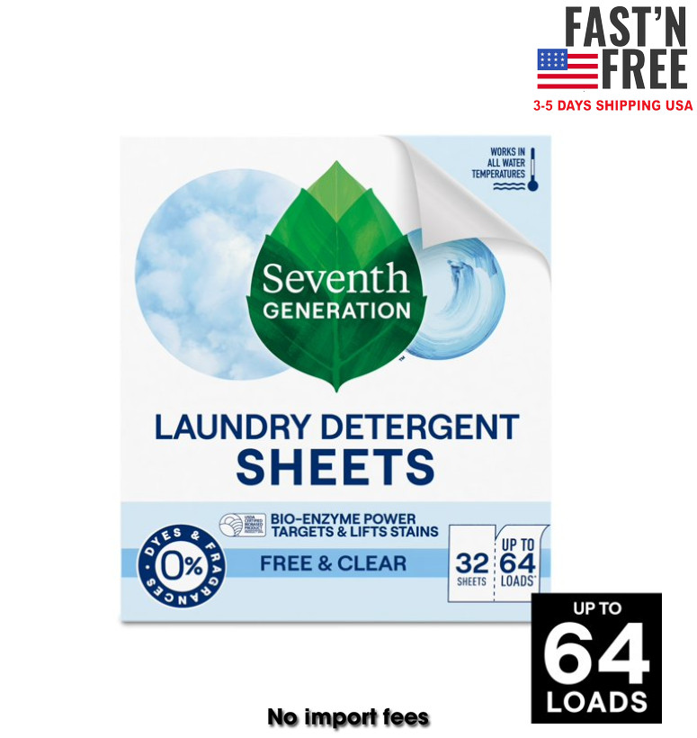Seventh Generation Sensitive Skin Laundry Detergent Sheets,Free & Clear,64 Loads
