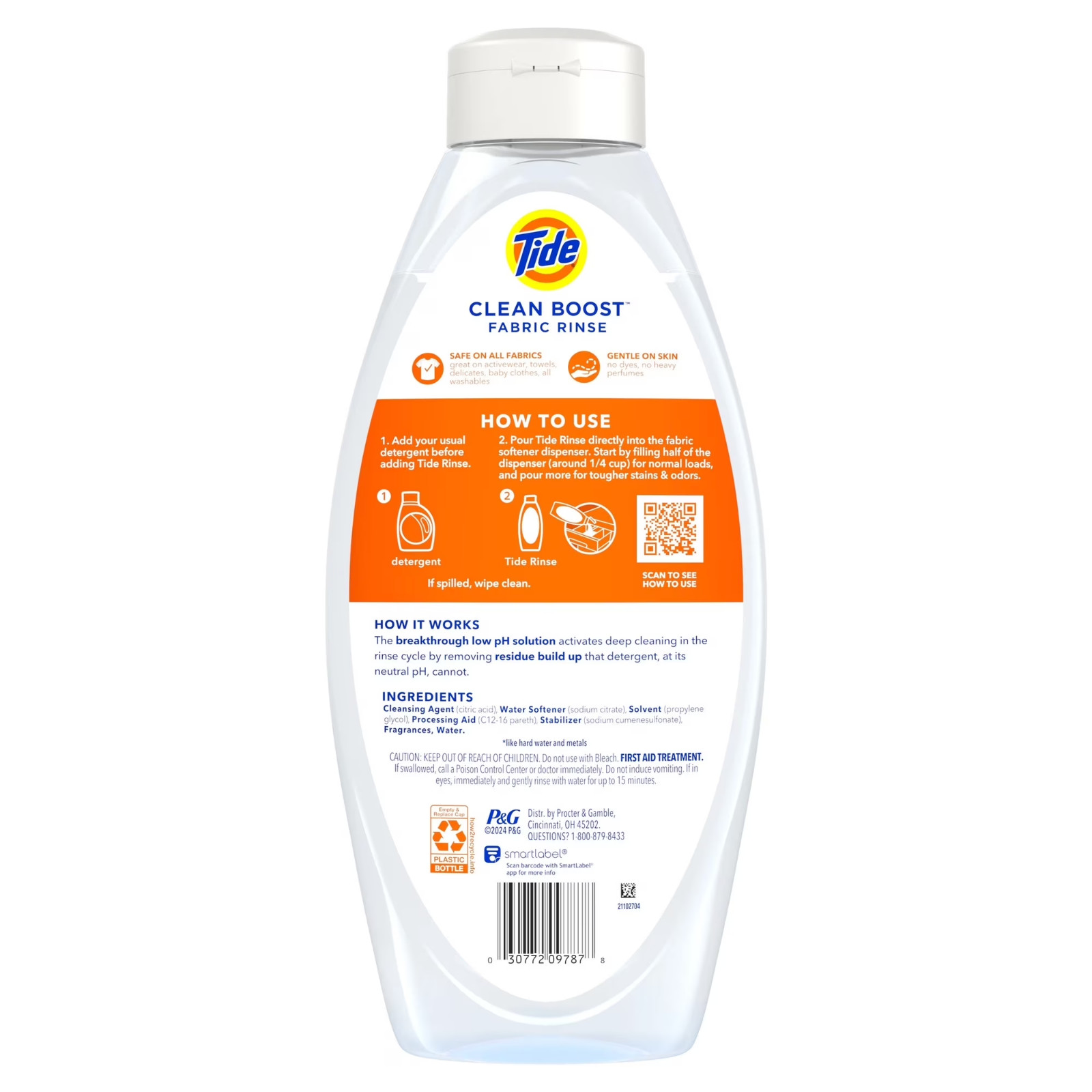 3P Tide Clean Boost Fabric Softener Rinse, Removes Odors Residues, 48 fl oz