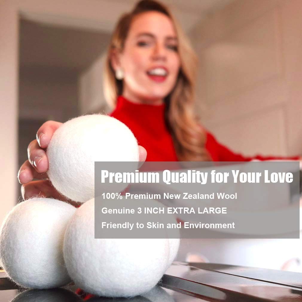 Wool Dryer Balls 3or 6 Pack XL 3″ Genuine New Zealand Wool to Core, 100% Organic